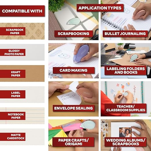 XFasten Glue Tape Roller for Scrapbooking 4-Pack Acid-Free Multicolor Double Sided Tape Roller for Crafts, Photos, Bullet and Junk Journaling Supplies - Scrapbook Adhesive Runner (0.3 in x 30 ft)