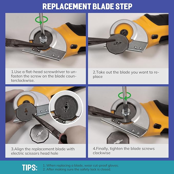 VLOXO Cordless Cardboard Cutter, Electric Scissors for Cardboard with Safety Lock, Power Rotary Scissors Multi-Cutting Tools, Rechargeable Box Cutter Electric for Carpet Leather (Yellow)