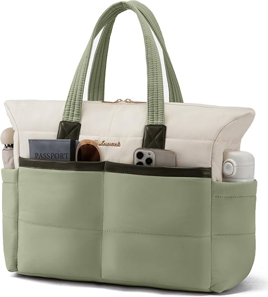 LOVEVOOK Tote Bag for Women,Light Puffer Tote Bag with Multi-pockets,Stylish Carry on Laptop Bags for Daily,Travel,Work,Gym