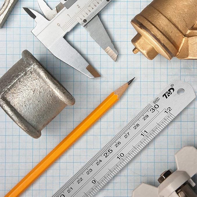 ZZTX Metal Straight Edge Ruler Set - Stainless Steel 12 Inch Rulers - Bulk 2 Pack