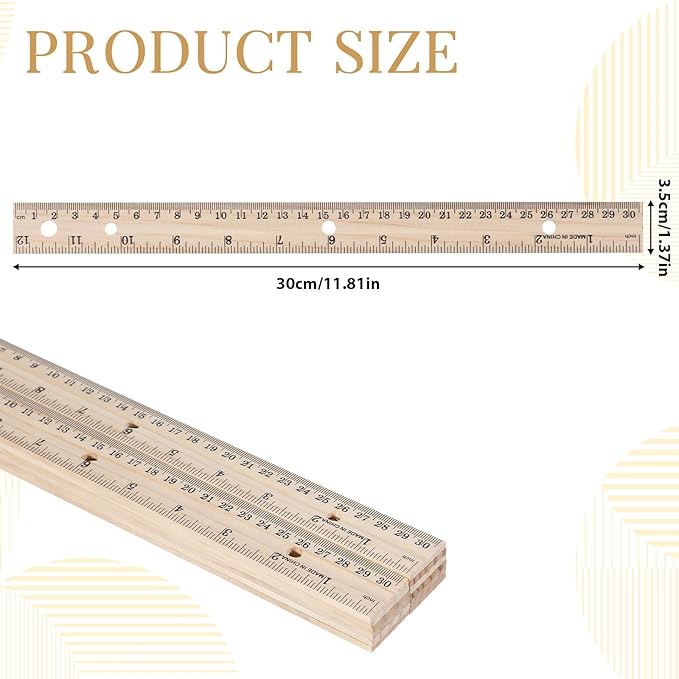 12 Pack Bulk Wooden Rulers 12 Inch Bulk Wood Rulers Wood Measuring Ruler with Centimeters and Inches Straight Edge Ruler with 4 Holes for Office Drafting Supplies 2 Scale