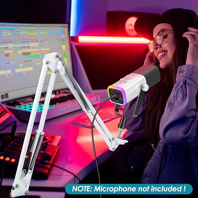 White Boom Arm for Fifine AM8 - White Mic Arm Compatible with Fifine AM8 Microphone, Professional Adjustable Scissor White Microphone Boom Arm Stand by YOUSHARES