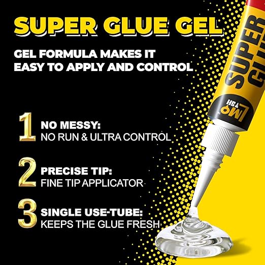 Super Glue Gel 12x3g CA Glue, Clear Cyanoacrylate Adhesive Single Use for Shoe Sole Repair Ceramic Plastic Model Metal Wood Aquarium Leather Pottery Glass, Food Safe Strong and Instant Bonding