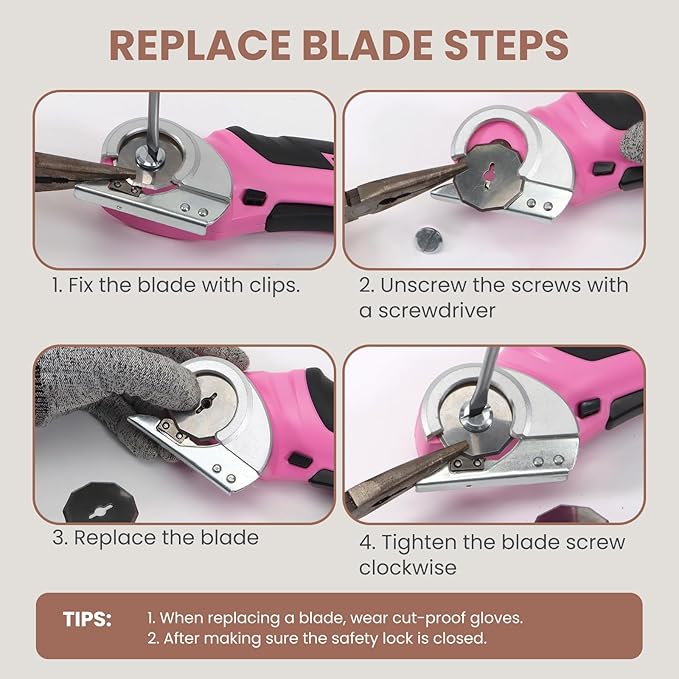 VLOXO Cardboard Cutter, Cordless Electric Scissors for Leather with Safety Lock, Box Cutter Electric Multi-Cutting Tools Rechargeable Powerful Scissors for Canvas Leather Plastic with Storage Box Pink