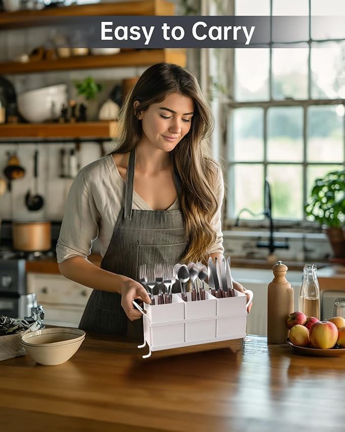 White Kitchen Utensil Holder - Chic Silverware Holder for Party, Compact and Versatile Utensil Caddy, Ideal for Countertop and Party Use