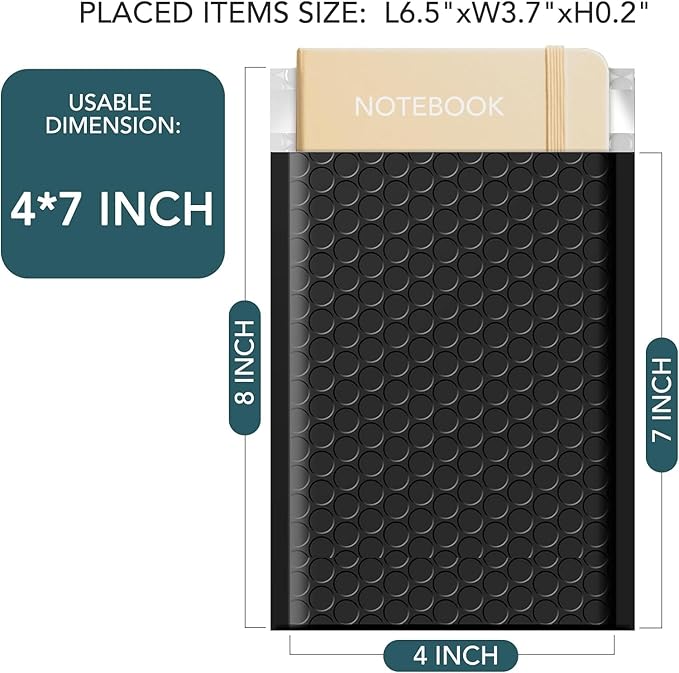 Metronic 4x8 Inch 800Pack Bubble Mailer, Black Bubble Mailers, Waterproof Padded Envelopes, Self Seal Adhesion Bubble Envelopes, Cushioning Padded Mailers for Jewelry, Bubble Mailers Usable Size 4x7