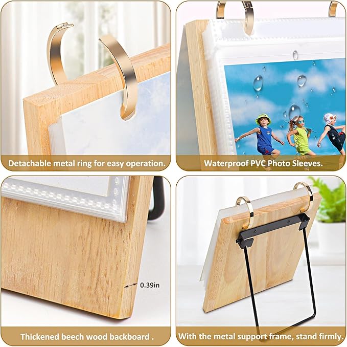 ZEEYUAN 4x6 Picture Frame Desktop Display 4x6 Desk Flip Photo Album on Stand 60 Pockets, Mother's Day Gift for Mom from Daughter Son Desk Photo Book Gifts for Mother Father Grandma