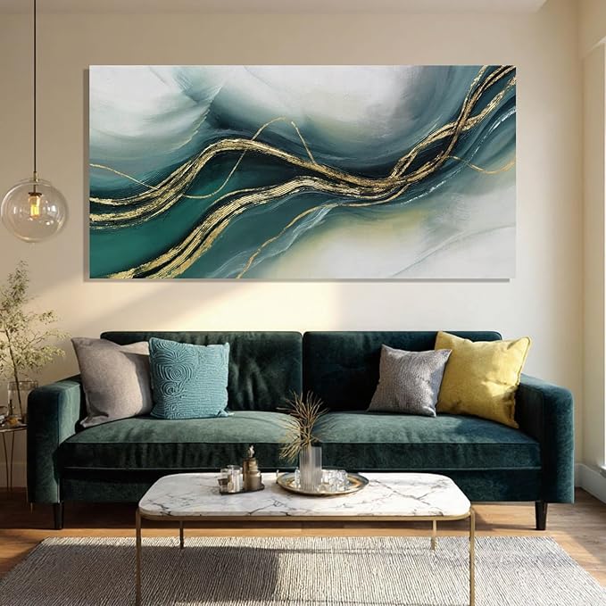 ZENPEE Large Modern Wall Art, Green Canvas Print, Abstract Wall Art Posters for Room, Hallway Decor for Office, Living Room, Bedroom, 20" x 40"