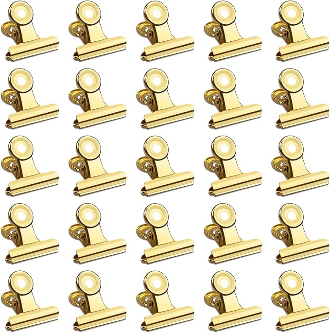 30 Pack Small Bull Clips 0.87 Inch Mini Metal Hinge Clips Binder Paper Hinge Clip for Office, Home, School, Shops, Gold, 22mm