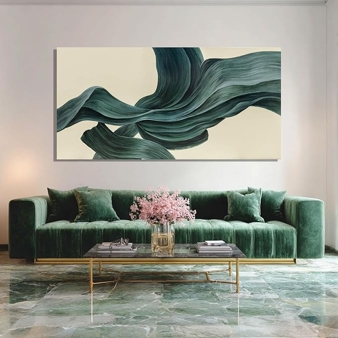 ZENPEE Beige Abstract Texture Wall Art, Green Modern Wall Art, Wall Hanging, Wall Decor for Office, 20" x 40"