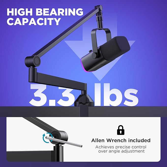 InnoGear Low Profile Mic Arm, 360° Rotatable Microphone Arm Stand Foldable Desk Mic Boom Arm with 3/8" to 5/8" Adapter for Fifine AM8 K669B Blue Yeti HyperX QuadCast SoloCast AT2020 and Other Mics