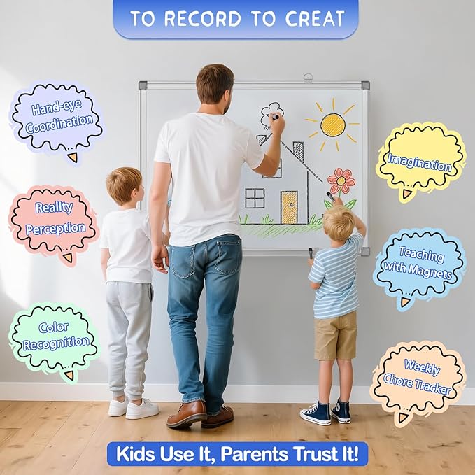 Grtard White Board Dry Erase, 24" x 18" Magnetic Dry Erase Boards, Hanging Magnetic Whiteboard with Marker and Magnets, Dry Erase Board for Wall, Large White Boards Dry Erase for School, Office, Home