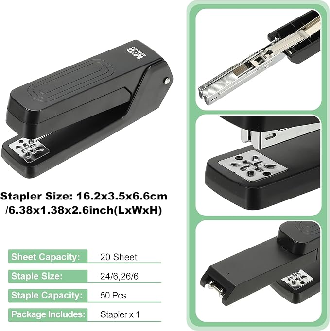 M&G Office Desktop Stapler, 20 Sheet Capacity Basic Staplers Jam Free Standard Stapler Office Accessories Supplies with Two Binding Modes for Home Office Classroom, Black, 1 Pcs