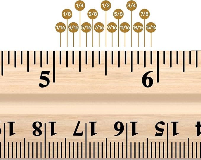 12 Pack 12 Pack Christmas Wooden Ruler Gifts 12 Inch (30cm) Bulk Wood Measuring Ruler Straight Metal Edge with 4 Holes for Teacher School Office Drafting Classroom Supplies, 2 Scale