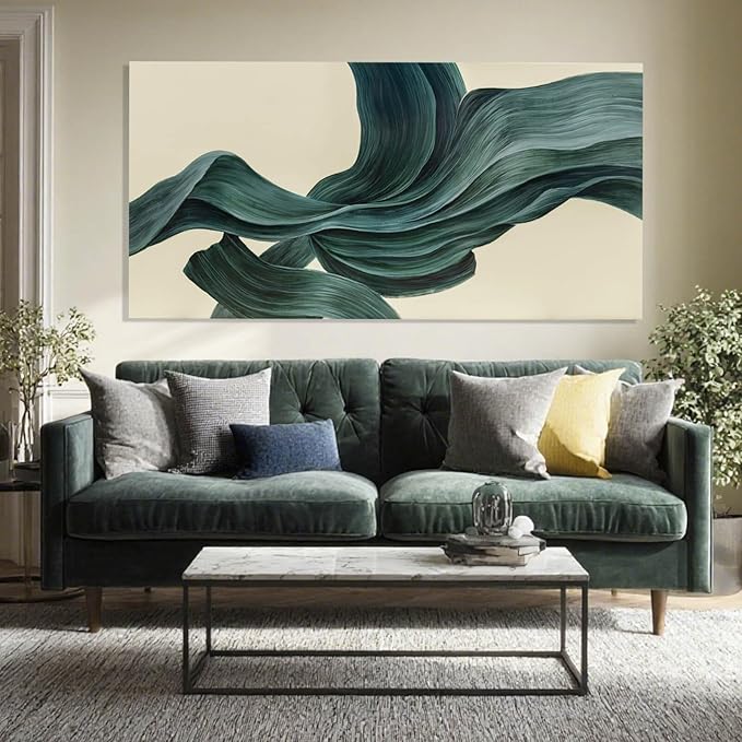 ZENPEE Green Abstract Wall Art and Beige Wall Decor, Aesthetic Wall Hangings for Dining Room, Living Room, or Bedroom, 24" x 48"