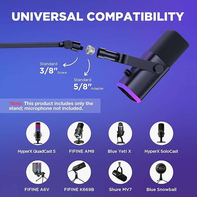 InnoGear Low Profile Mic Arm, 360° Rotatable Microphone Arm Stand Foldable Desk Mic Boom Arm with 3/8" to 5/8" Adapter for Fifine AM8 K669B Blue Yeti HyperX QuadCast SoloCast AT2020 and Other Mics