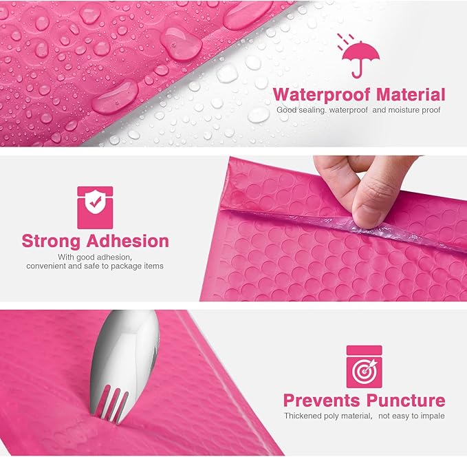 Metronic Pink Bubble Mailers 6x10 Inch 100 Pack Opaque Padded Envelopes Self-Seal Small Bubble Mailer for Shipping, Packaging, Mailing Jewelry Makeup Gifts Mailer