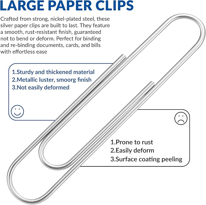 Jumbo Paper Clips, 2 Inch Paper Clip, 200 pcs Large Paperclips