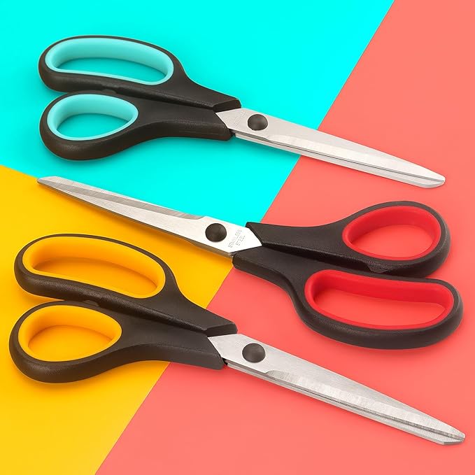Scissors 8.5 Inch scissors all purpose Bulk Set of 3, Scissors for Office Home School Craft Supplies, Soft Comfort-Grip Right/Left Hand, Black