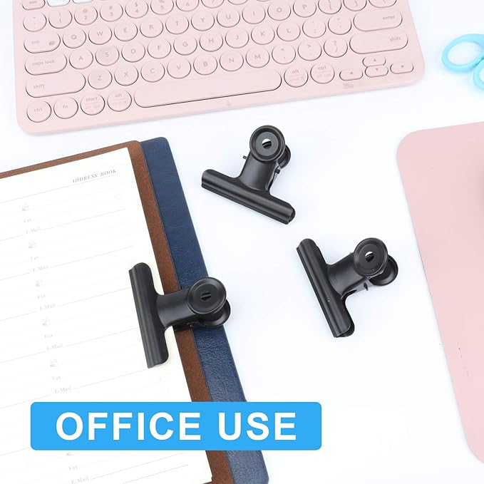 20 Pack Bulldog Clips 2 Inches Large Hinge Paper Clips Metal Hinge Clips for Crafts, Food Bags, Drawings, Photos at Home Kitchen & Office Usage, Black, 51mm