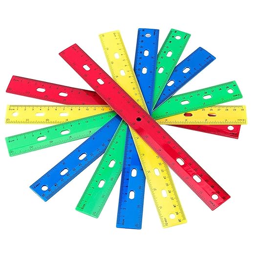 ZOENHOU 96 Pack 12 Inch Plastic Ruler Bulks, Colored Straight Rulers Set with Centimeters and Inches, 4 Assorted Colors Flexible Ruler for School Supplies, Kids