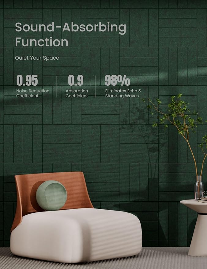 Bumusty Large Cork Board Alternative-36 x24 Felt Bulletin Board Tiles, with 30 Pushpins, 40 Adhesive Tabs, 6-Pack Slat Wall Paneling, Cork Boards for Office Push Pin Board Felt Board-Aurora Green