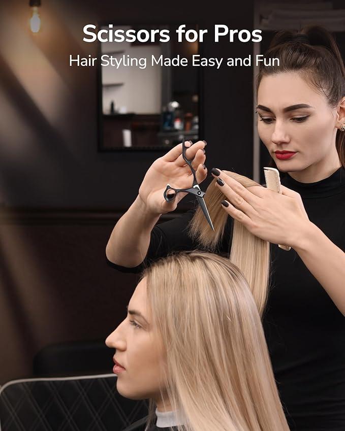 ULG Hair Cutting Scissors, Ultra Sharp Stainless Steel Blades, Matte Black Teflon Coated, Comfortable Offset Handle, Easy-to-Use Shears for Trimming, Shaping, At Home Haircuts Like a Pro, 7-Inch