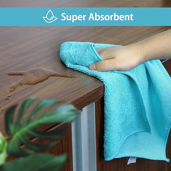 HOMEXCEL Microfiber Cleaning Cloth, 50 Pack Cleaning Rags, Cleaning Towels with 4 Color Assorted, 11.5"X11.5"(Green/Blue/Yellow/Pink)