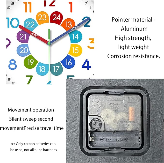 XFM Silent Kids Wall Clock 8 Inch Non Ticking Battery Operated Kids Teaching Clock Colorful Analog Learning Clock Decorative for Kids Room Classroom School