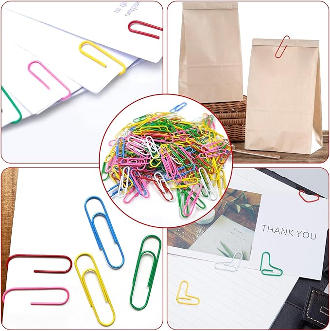 Paper Clips, 200 Pack 1.3 Inch Medium Colored Paperclips, Assorted Colored Coated Paper Clips, Reusable Paperclips for Paperwork Office School Document Organizing