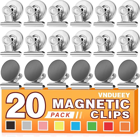 VNDUEEY 20 Pack Silver Magnetic Clips for Refrigerator, Strong Fridge Magnets Heavy Duty Magnet Clips Whiteboard Magnets, Magnetic Clips for Home School Office