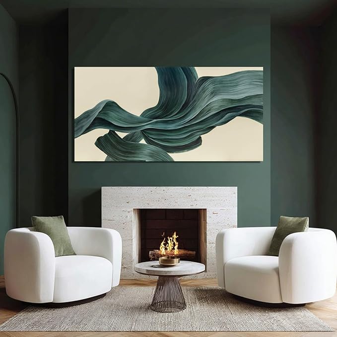 ZENPEE Green Abstract Wall Art and Beige Wall Decor, Aesthetic Wall Hangings for Dining Room, Living Room, or Bedroom, 24" x 48"