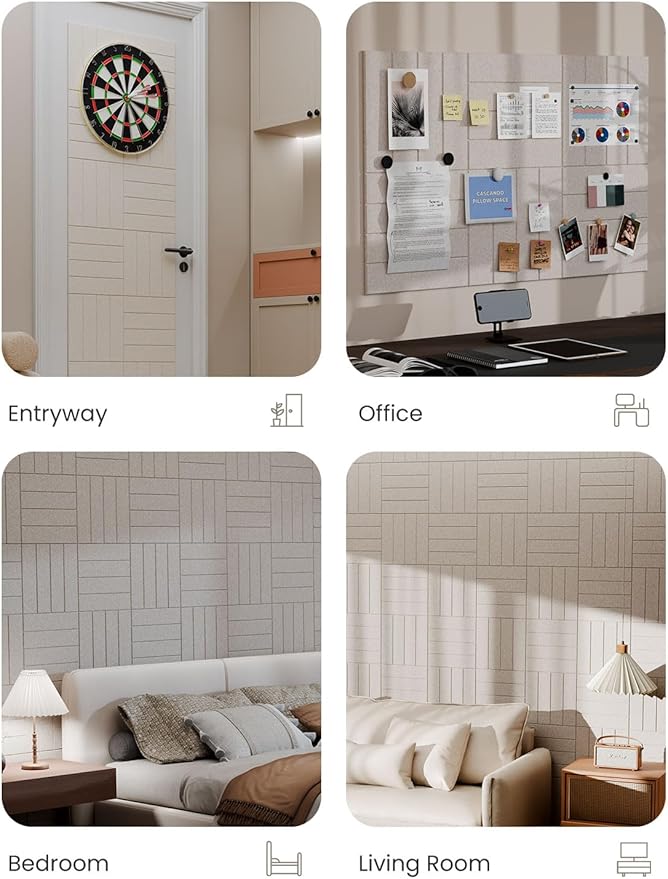 Bumusty Large Cork Board Alternative-36 x24 Felt Bulletin Board Tiles, with 30 Pushpins, 40 Adhesive Tabs, 6-Pack Slat Wall Paneling, Cork Boards for Office Push Pin Board Felt Board-Oatmeal