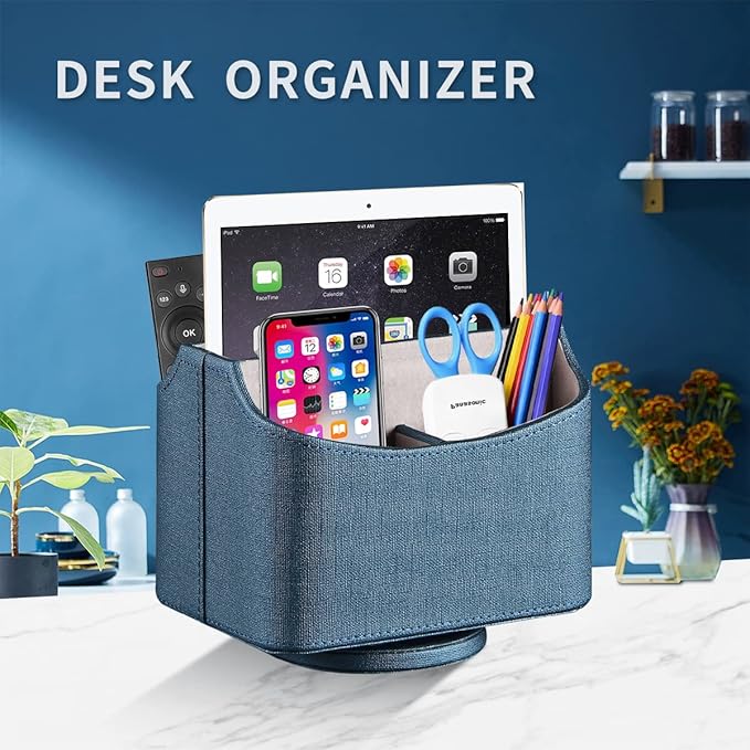 YAPISHI Remote Control Holder Swivel Remotes Caddy Organizer for TV Accessories/Controllers/Office Supplies/Phones, Bedside Table Desk Organizers and Decorations for Living Room, Desktop Storage Box