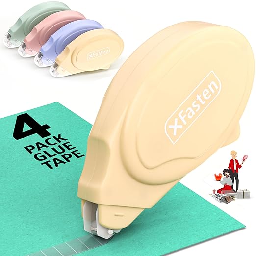 XFasten Glue Tape Roller for Scrapbooking 4-Pack Acid-Free Multicolor Double Sided Tape Roller for Crafts, Photos, Bullet and Junk Journaling Supplies - Scrapbook Adhesive Runner (0.3 in x 30 ft)