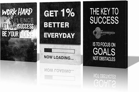 Xbolu Motivational Wall Decor Success Goal Inspirational Wall Decor for Office Pictures Motivational Posters Canvas Framed Wall Art Prints Artwork Office Wall Decor Bedroom Living Room Ready to Hang