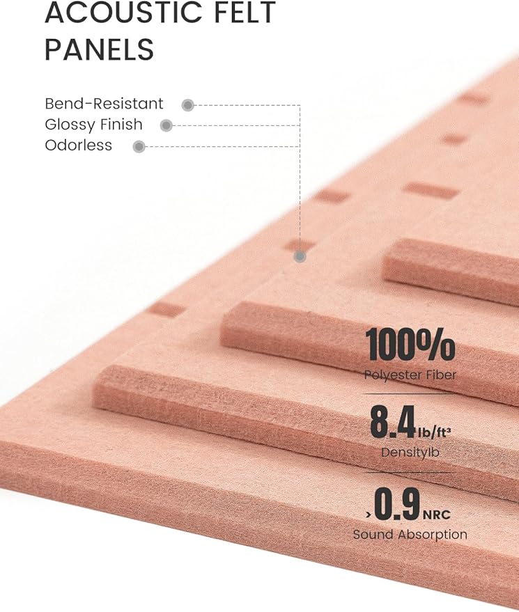 Bumusty Large Cork Board Alternative-47 x35 Felt Bulletin Board Tiles, with 30 Pushpins, 70 Adhesive Tabs, 12-Pack Slat Wall Paneling, Cork Boards for Office Push Pin Board Felt Board-Pink