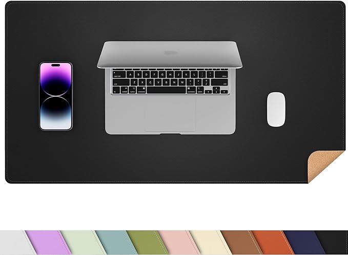 AFIING Dual-Sided Desk Pad, Natural Cork & PU Leather, Desk Mat Protector Non-Slip, Waterproof, Easy Clean,Large Mouse mats for Office and Home Work(Black, 31.5"x17")