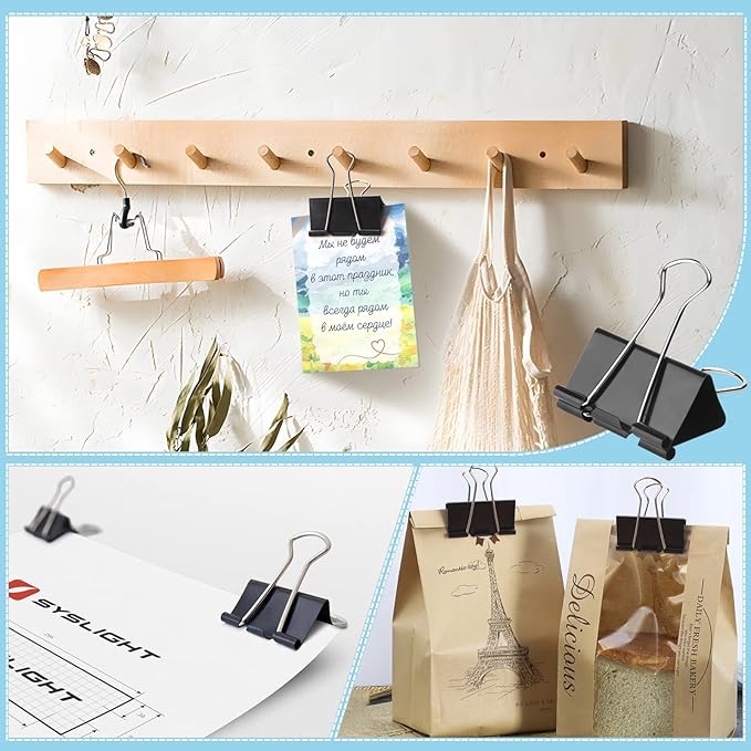 228 PCS Binder Clips Paper Clamps Assorted Sizes,Extra Large Medium Small Mini and Micro,Black Metal Paper Binder Clip 6 Sizes for Office, Home and School