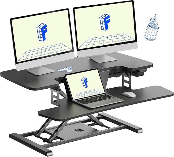 FLEXISPOT 35 inch Electric Standing Desk Converter, Motorized Stand up Desk Riser, Monitor and Laptop Workstation with Wide Keyboard Tray, Black
