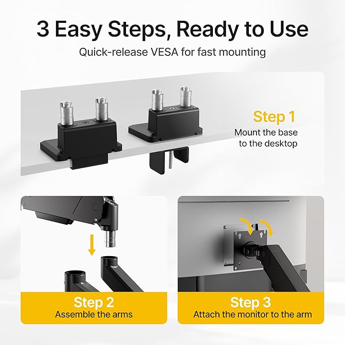 monTEK Dual Monitor Mount Monitor Arms for 2 Monitors for 17 to 35 Inch Curved Screen Holds 35 Lbs Adjustable Heavy Duty Monitor Desk Mount Cable Management, VESA 75/100mm,MA1007BK-D