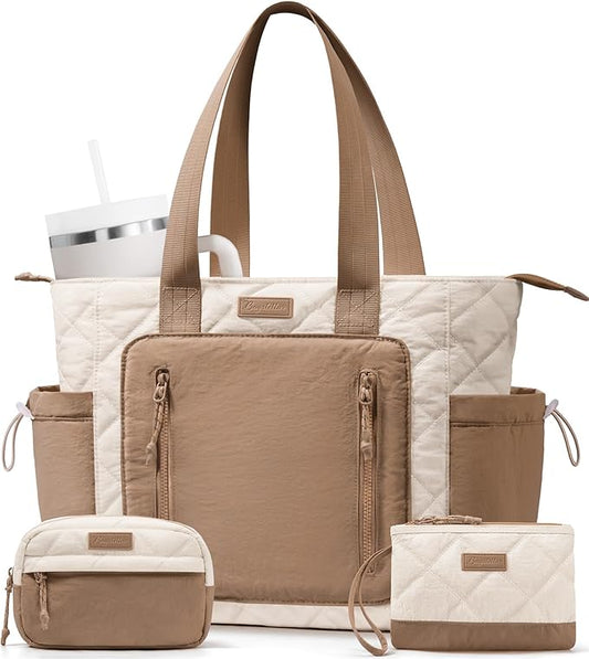 Puffer Tote Bag for Women, Lightweight Puffy Work Laptop Handbag Teacher Nurse Quilted Shoulder School Daily Travel Gym Bags