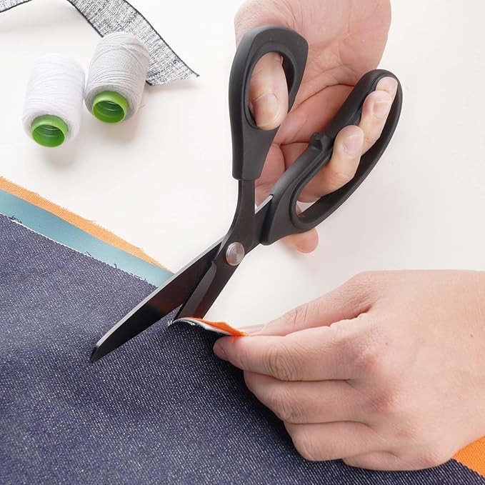 10 inch Black Office Scissors All Purpose, Sewing Scissors for Fabric Cutting, Sharp Titanium Coated Blade, Comfort Grip Soft Handles for Diy Craft, Paper, Art, School, Home