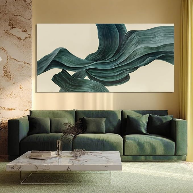 ZENPEE Large Green Abstract Wall Art and White Minimalist Canvas Wall Art, Home Decor, Office Wall Decor, Dining Room Wall Decor, Room Posters, 29" x 58"