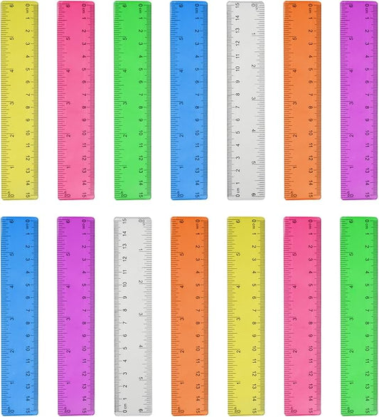 14 Packs 6 Inch Small Rulers for Kids, Plastic School Ruler with Inches and Centimeters, Assorted Colors