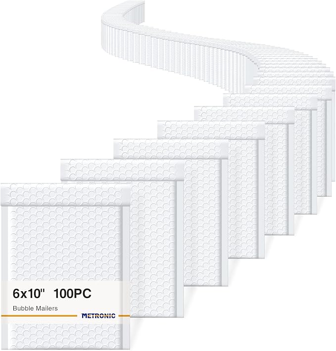 Metronic White Bubble Mailers 6x10" 100 PC Self-Seal Bubble Mailer Usable Size 6x9" Thick Padded Envelopes Cushion Mailing Envelopes Bubble Padded for Mailing Makeup Jewelry