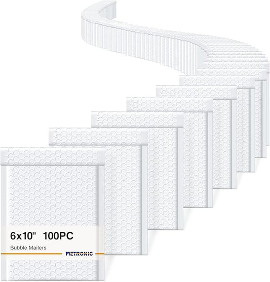 Metronic White Bubble Mailers 6x10" 100 PC Self-Seal Bubble Mailer Usable Size 6x9" Thick Padded Envelopes Cushion Mailing Envelopes Bubble Padded for Mailing Makeup Jewelry