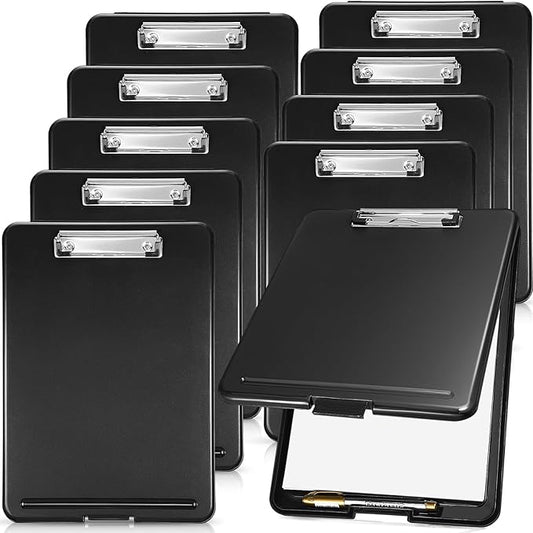 Mimorou 10 Pcs Clipboard with Storage Plastic Nursing Clipboard 9.5 x 13.5 Inch with Low Profile Clip Foldable Clip Board with Storage for Home Office Back to School Supplies