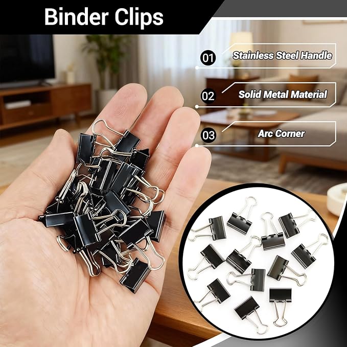120 Pcs Small Binder Clips Black, 0.75in/19mm Mini Binder Paper Clips, Paper Clamps for Office Supplies, Home, School,Business Document Organizing