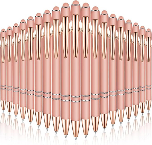 Zonon 38 Pieces Rubberized Ballpoint Pen with Stylus Tip Stylish Metal Pen Capacitive Styli with Soft Rubberized Grip, Black Ink for Most Devices(Rose Gold)